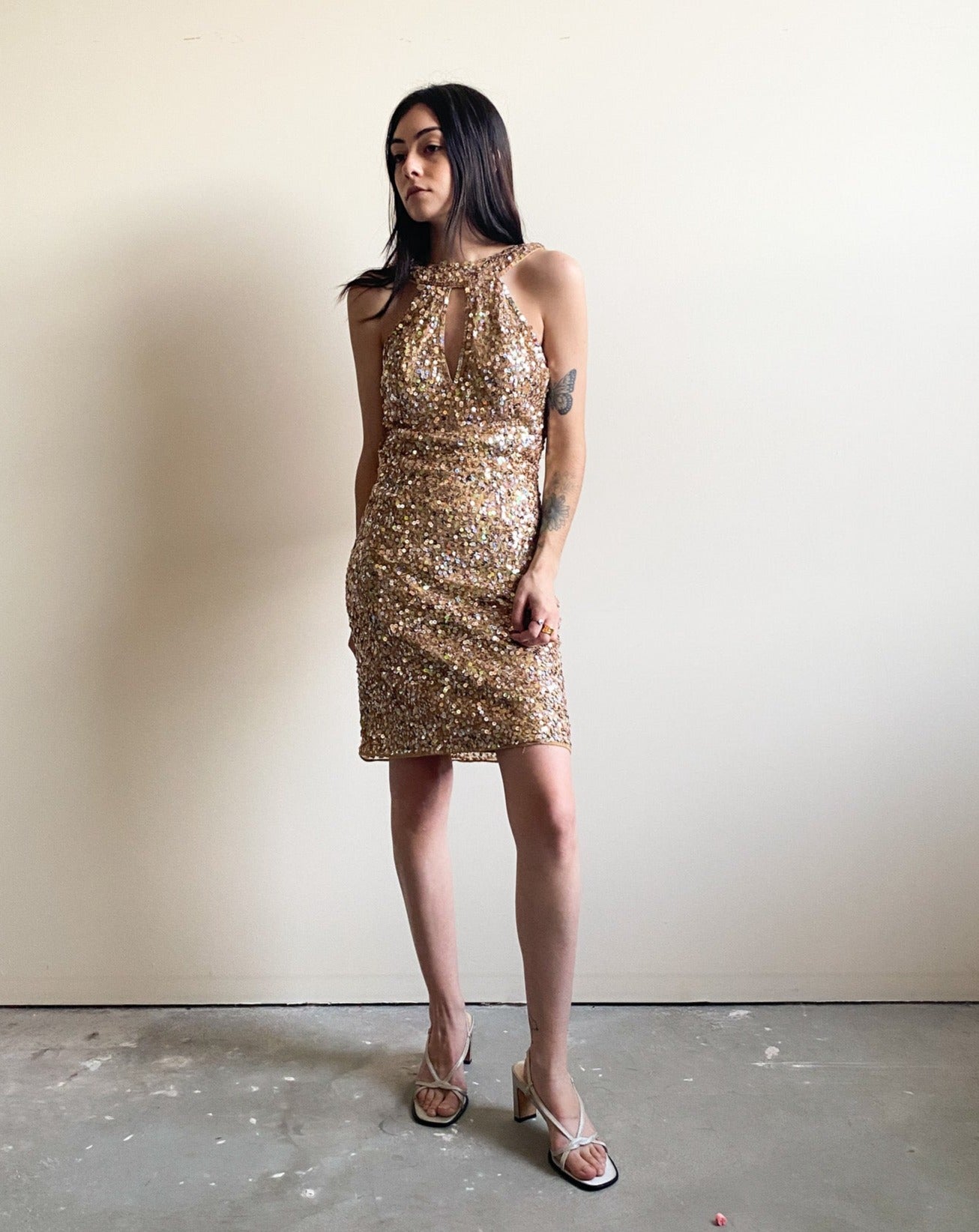 Gold Sequined Halter Neck Dress (XS/S)