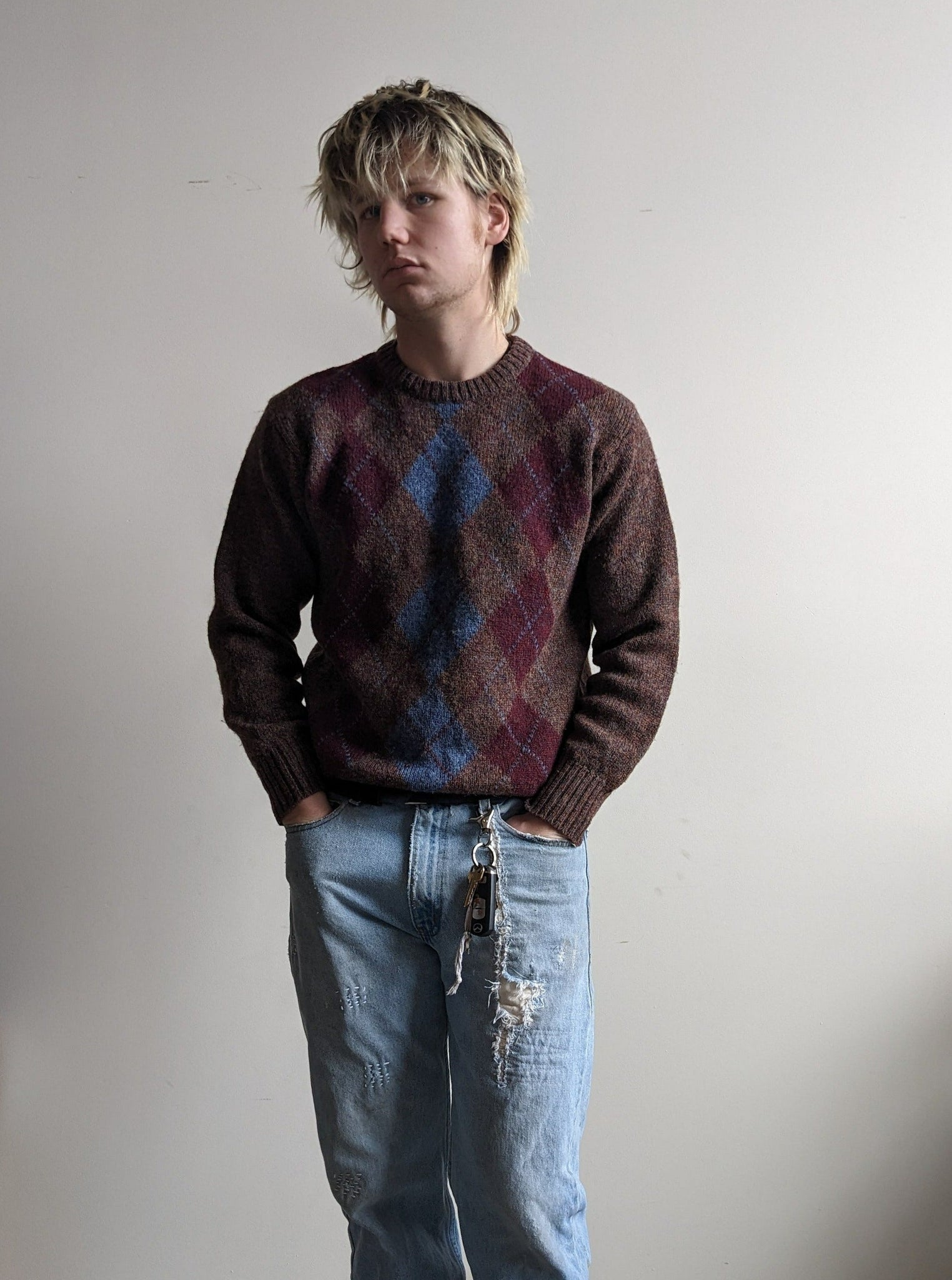 Shetland Wool Christopher Hayes Maroon and Brown Sweater (M)