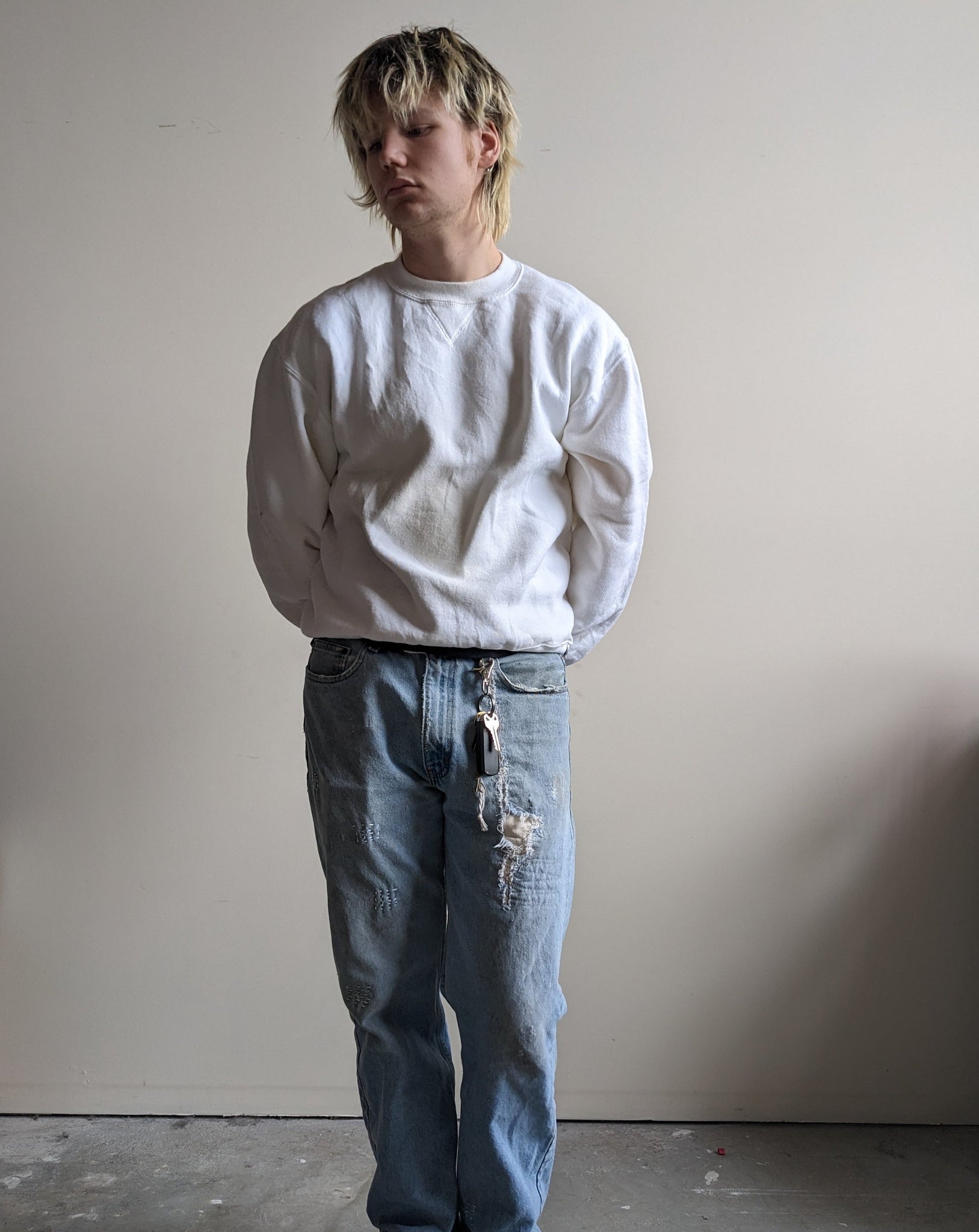 Vintage Stained White Russell Crewneck (M)
