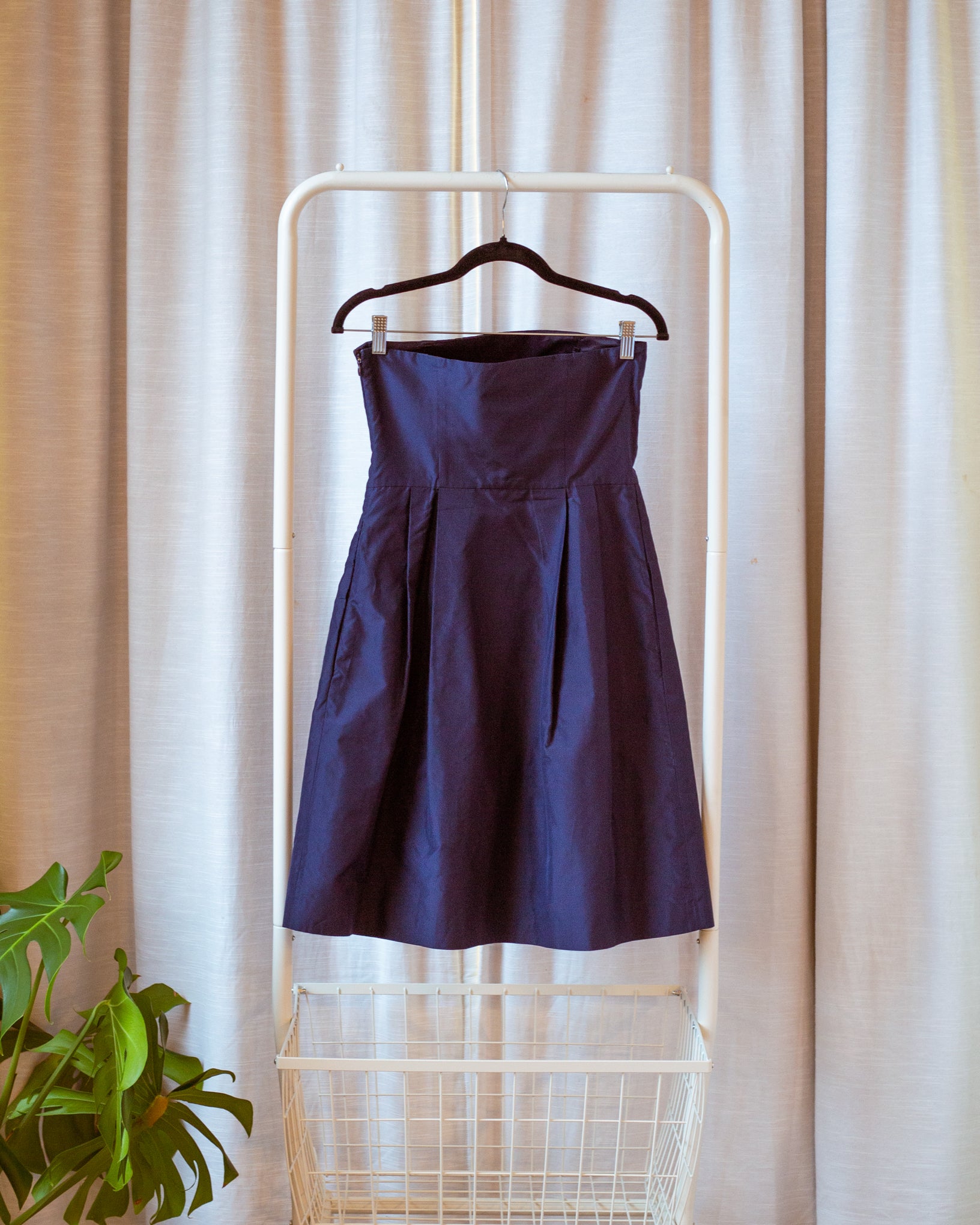 Navy Silk Strapless Mini Dress (XS/S)