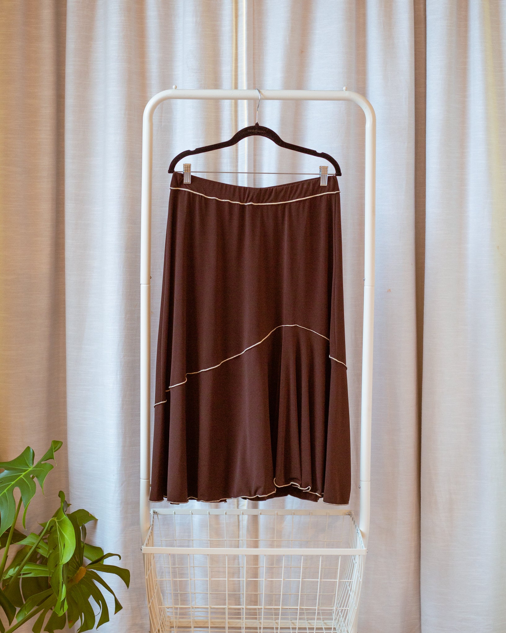 Brown Stretch Midi Skirt (L-2X)