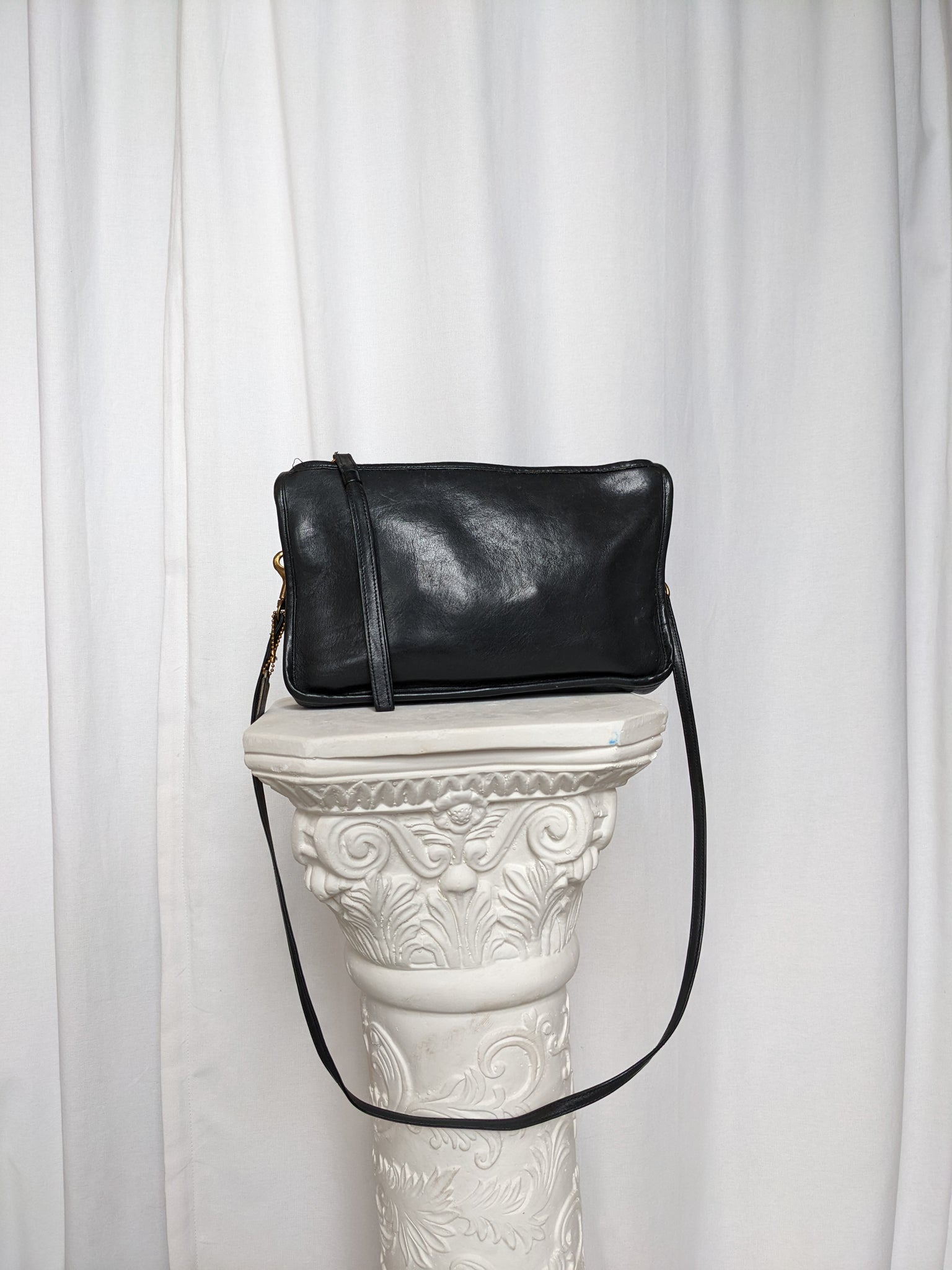 Vintage Black Leather Coach Shoulder Bag
