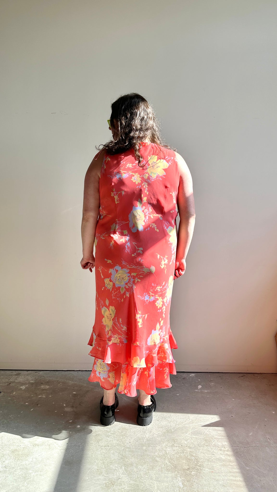 Pink Floral Print Ruffled Maxi Dress (3X)