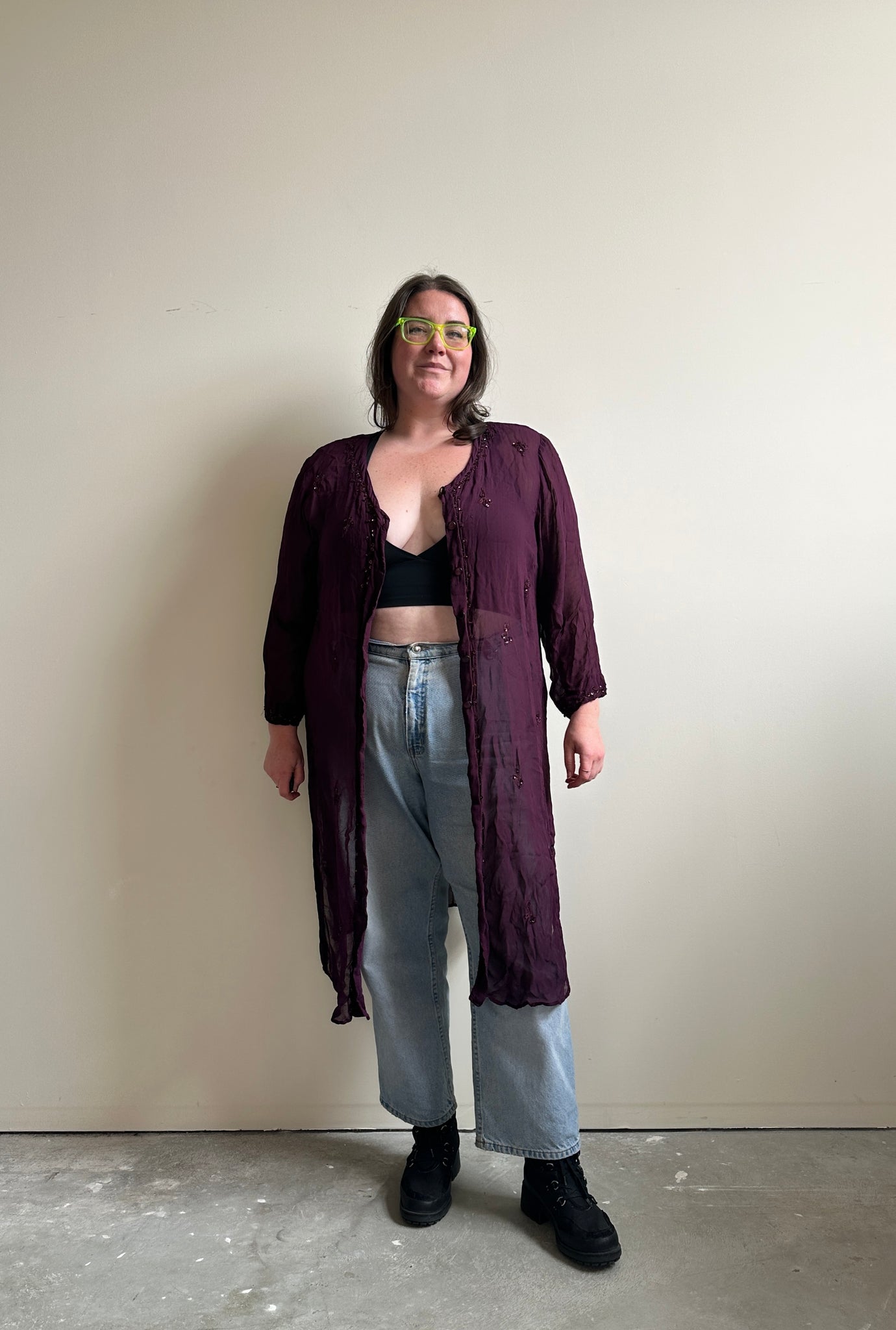 Purple Sheer Duster with Beaded Accents (2XL)