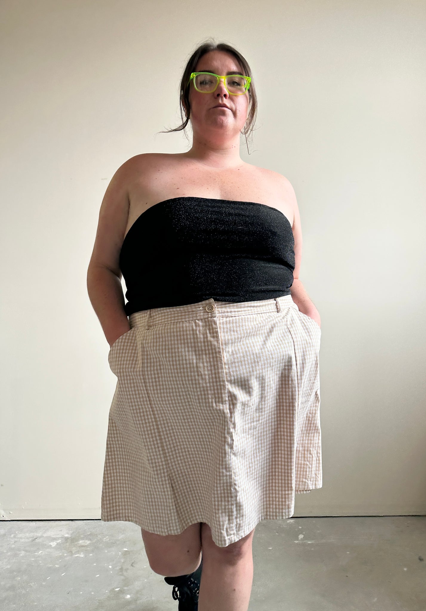Tan and White Gingham Skirt (3XL)