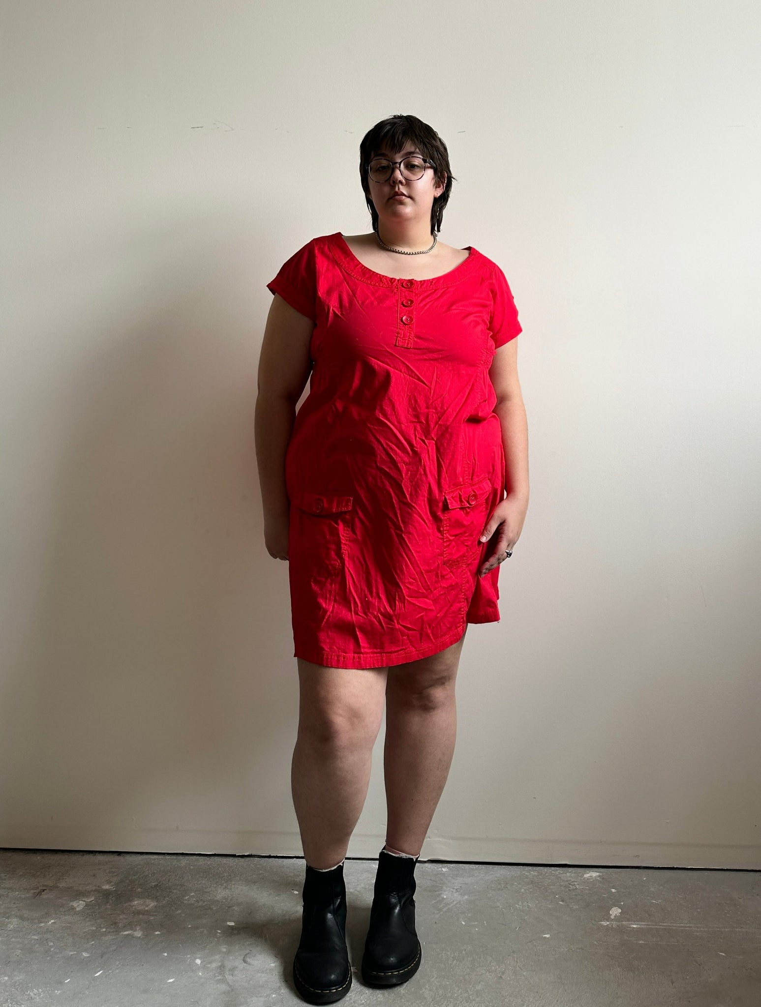 Red Day Dress with Front Pockets (2XL)