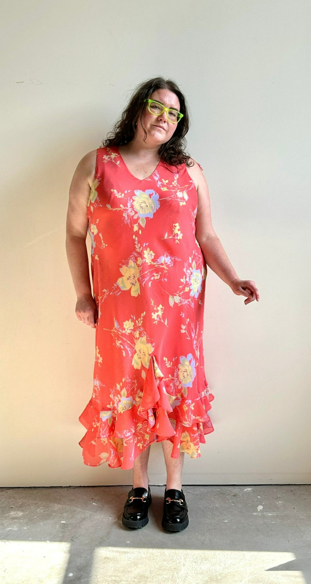 Pink Floral Print Ruffled Maxi Dress (3X)