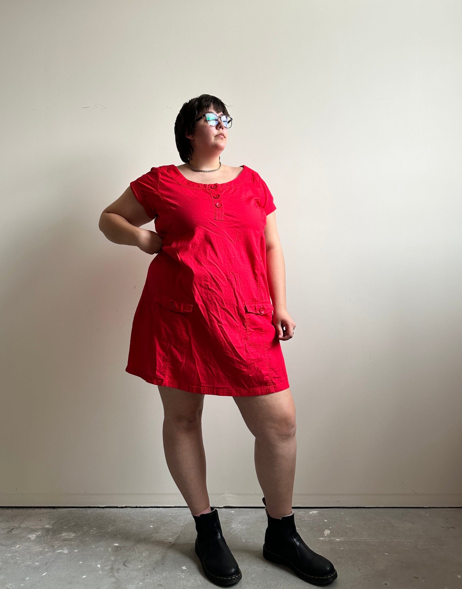 Red Day Dress with Front Pockets (2XL)