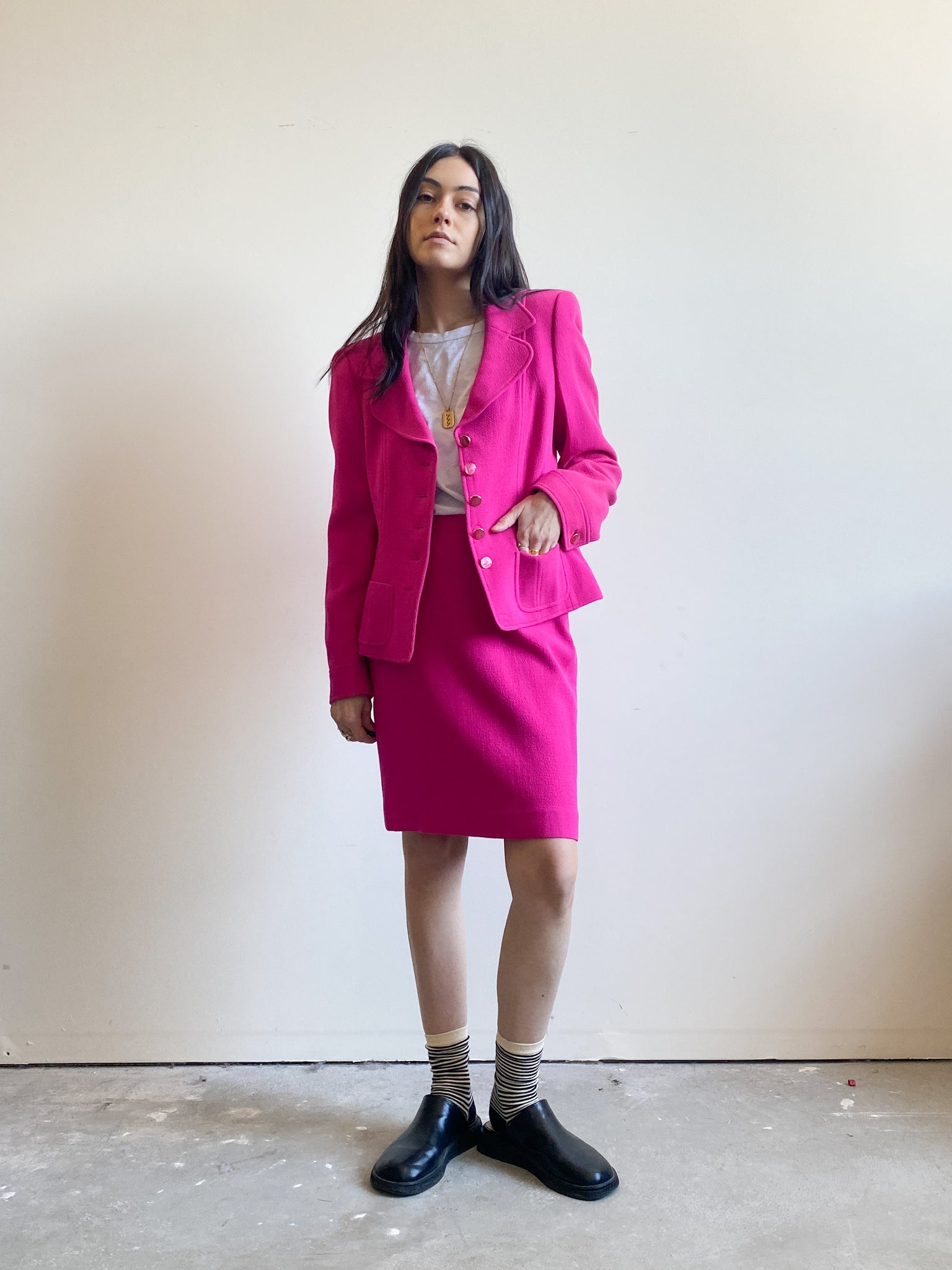 Escada Hot Pink Crepe Skirt Suit (S)