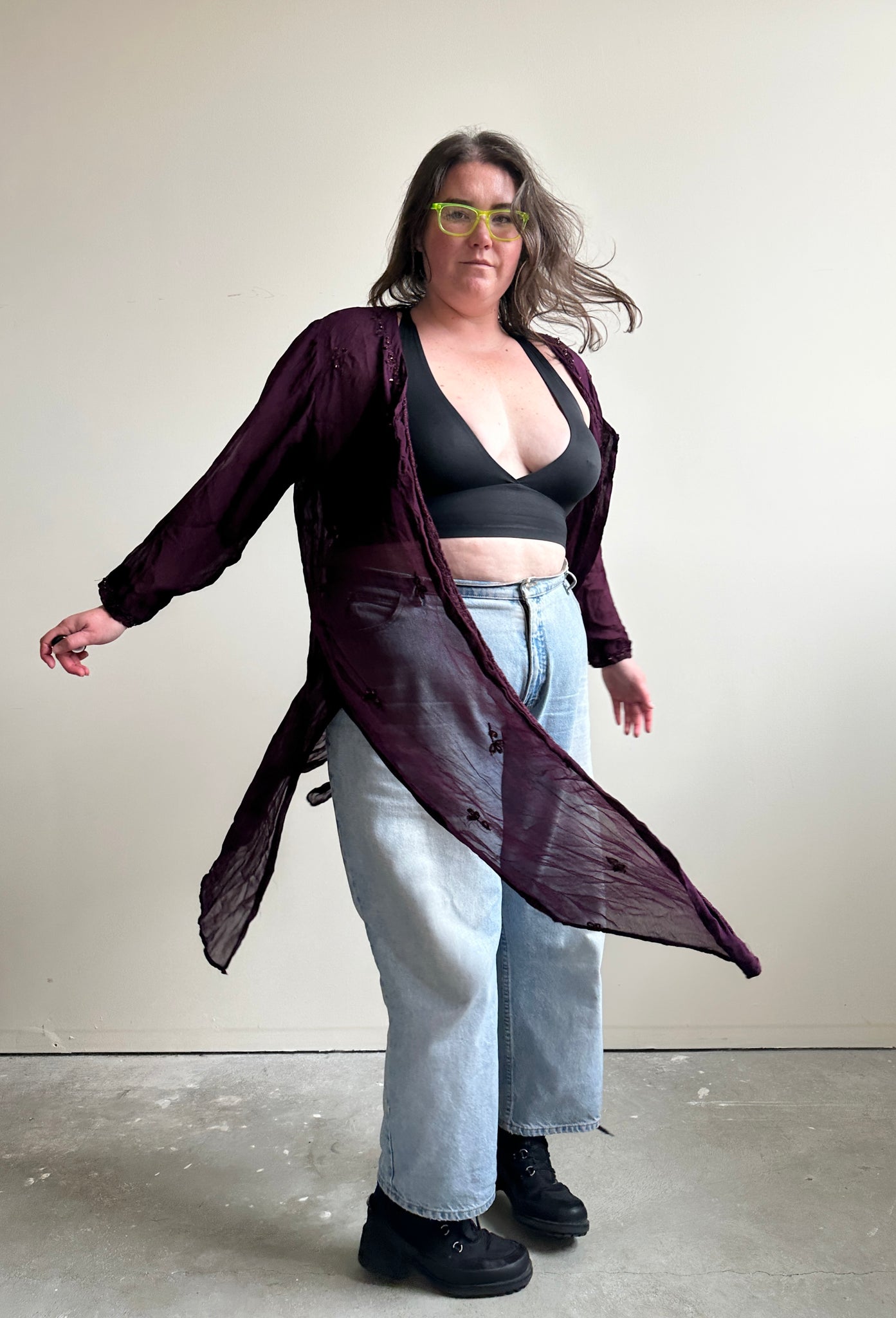 Purple Sheer Duster with Beaded Accents (2XL)